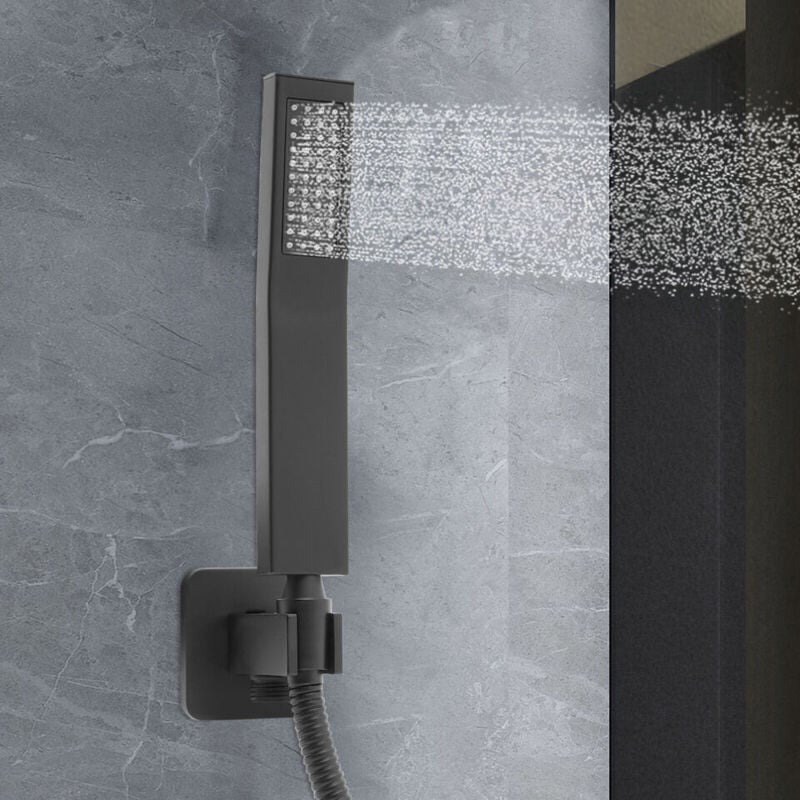 Douchette à main noire mate avec raccord mural et tuyau de 4.9ft carré