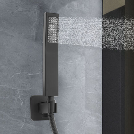 Douchette à main noire mate avec raccord mural et tuyau de 4.9ft carré