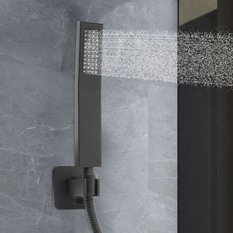 Douchette à main noire mate avec raccord mural et tuyau de 4.9ft carré