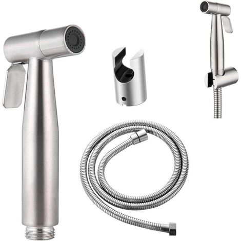 Douchette à main pour bidet avec flexible de douche de 150 cm en acier inoxydable pour hygiène des toilettes - Kit de douche poli avec fonction d'inversion et support mural