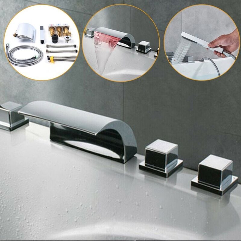 Douchette à main robinet de baignoire Set robinet de bord de baignoire robinet 5 trous