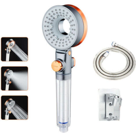 Douchette anticalcaire et économe en eau avec filtre, 3 modes de pulvérisation, avec flexible et support