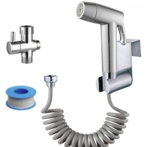 Douchette de bidet WC - Avec crochet pour réservoir et tuyau télescopique en ABS de 150 cm - Pistolet pulvérisateur pour l'hygiène intime.