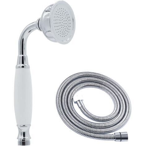 Douchette de douche à main vintage chromée avec tuyau flexible de 59 pouces à haut débit de rechange pour pommeau de douche antique sans support de baguette, forme de téléphone ronde rétro en laiton a