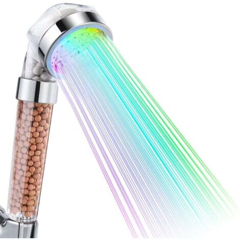 Douchette de Douche LED, Douchette douche salle de bain Douchette à main 7 Couleurs LED Pommeau de douche Haute Pression Economie d'Eau Pulvérisateur et double filtre anti chlore