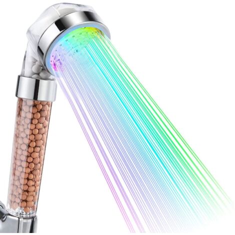 Douchette de Douche LED, Douchette douche salle de bain Douchette à main 7 Couleurs LED Pommeau de douche Haute Pression Economie d'Eau Pulvérisateur et double filtre anti chlore