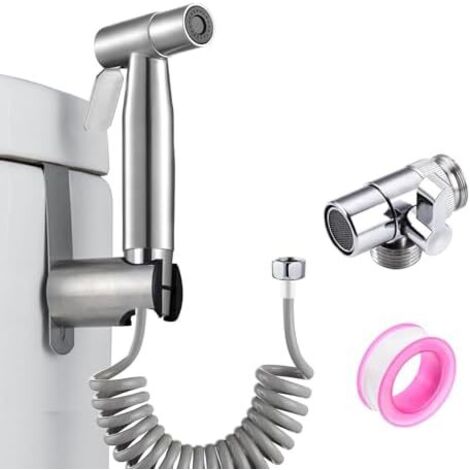 Douchette de salle bain, bidet, en acier inoxydable, avec double mode (jet/stream) crochet à ressort, adaptateur WC (G1/2" et G3/8"), pour l'hygiène quotidienne du corps le nettoyage la -