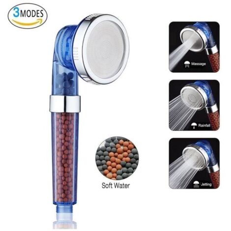 Douchette Douche A Main Pistolet Haute Pression Pomme De Douche 3 Voies avec Billes Minerales Ion pour Peau Seche