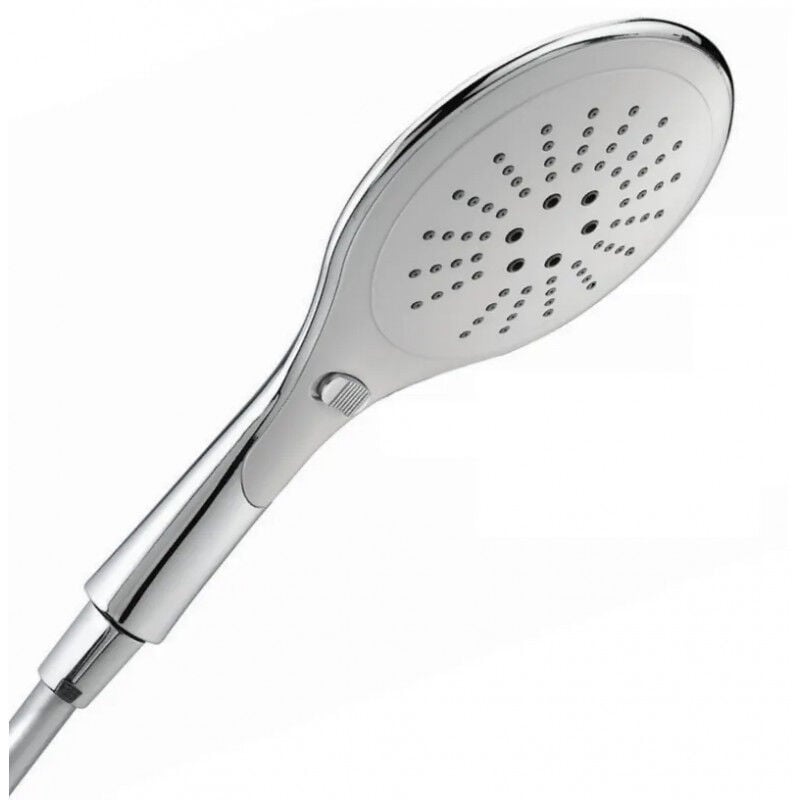 Pomme de douche 3 jets, large diamètre d'aspersion, système anti-calcaire, chromé et gris