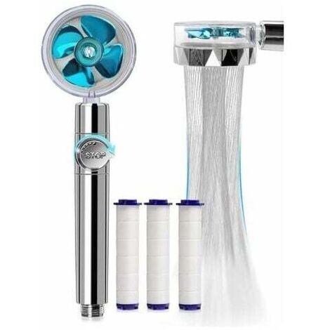 Douchette, Pommeau de Douche Anti Calcaire Economie Deau, Pommeau de Douche Helice Haute Pression Filtre à Trois Niveaux Système de Filtrage avec Filtre 3 Coton PP Remplaçable