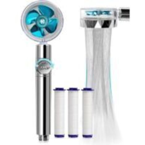 Douchette, Pommeau de Douche Anti Calcaire Economie Deau, Pommeau de Douche Helice Haute Pression Filtre à Trois Niveaux Système de Filtrage avec Filtre 3 Coton PP Remplaçable -Blue--