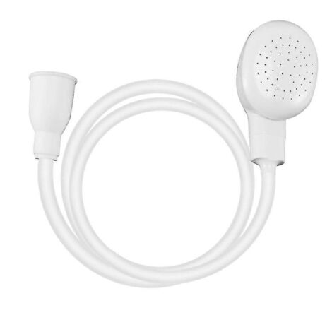 Douchette pour cheveux blancs, pommeau de douche, tuyau, mitigeur de salle de bain avec shampoing et robinet mélangeur.