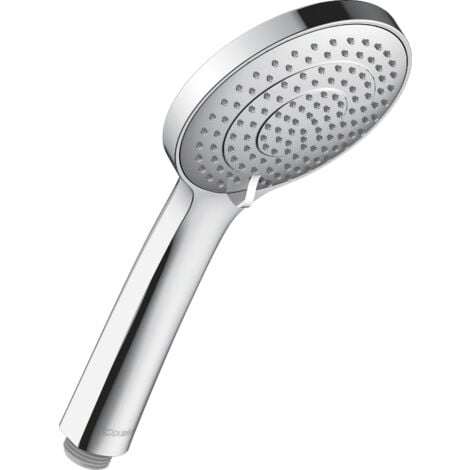 Douchette universelle Duravit, avec 3 types de jets (Rain, Intense Rain, Soft Rain), ronde (Ø 110 mm,) facile à nettoyer avec fonction MinusFlow économisant l'eau, chromé