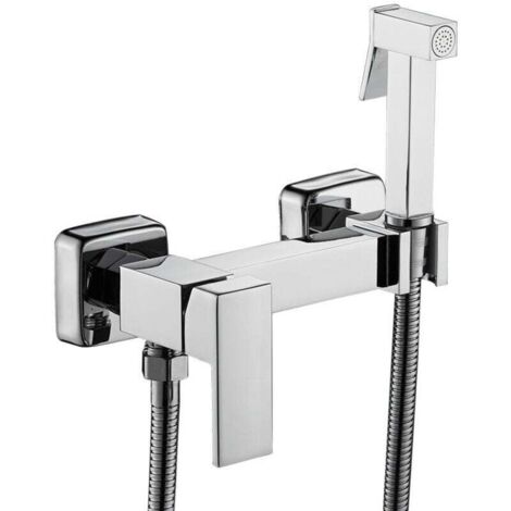 Douchette WC Bidet Murale En Cuivre Avec Robinet Mixte Eau Chaude Et Froide Argent