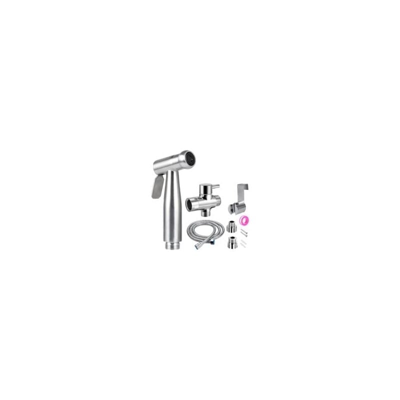 Douchette Wc Kit Complet - Kit Douchette Wc avec Vanne 3 Voies (1/2'-3/8') i Tailles Standards France (Argent)