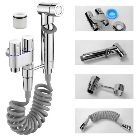 Douchette Wc, Vanne de Contrôle Double 1 Entrée 2 Sorties, Pulvérisateur de Bidet à Main pour Toilettes, Salle de Bain et Bidet (Galvanoplastie)
