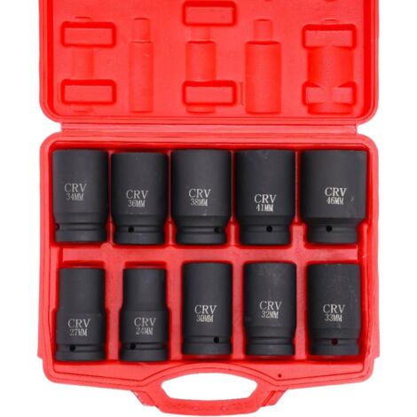 Douille à Choc 1/2 Poids Lourd – Jeu de 10 Douilles 24-46 mm, Chrome Molybdène Coffret pour Camion, Outillage Mécanique Auto Avec Mallette Rangement Outils -