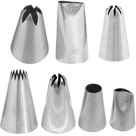 Douille à Décorer - Ensemble de 7 Pièces en Acier Inoxydable - Pour Crème au Beurre, Glacage, Gâteaux d'Anniversaire et Cupcakes - Lot Complet