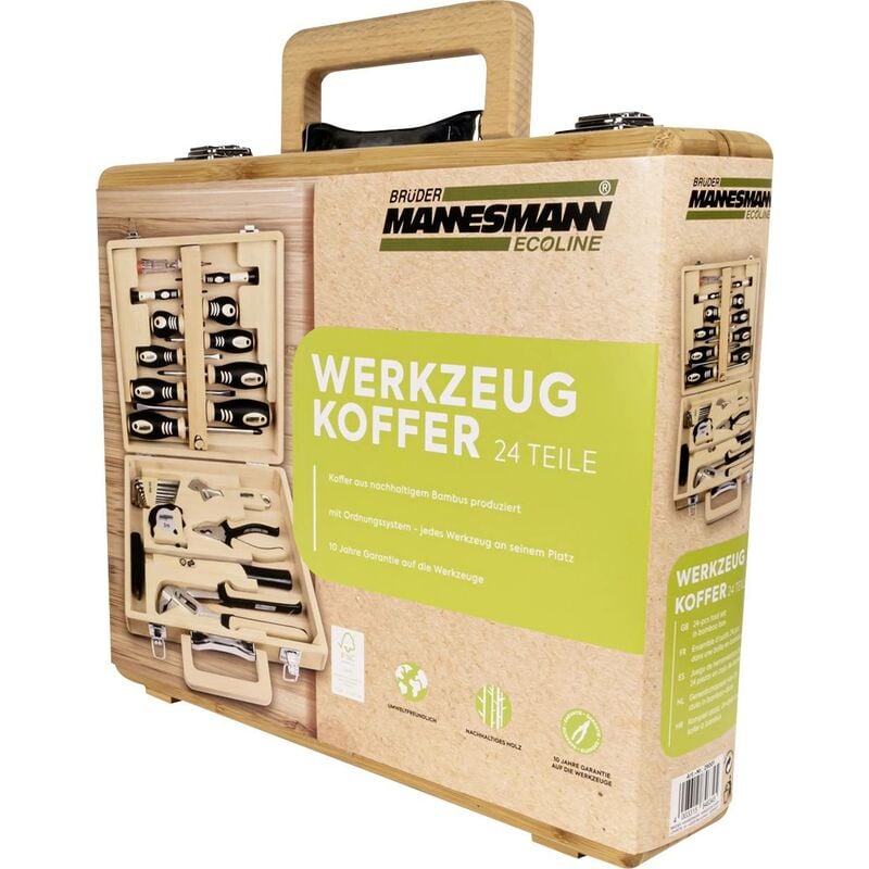 Brüder Mannesmann - Mallette à outils en bambou, équipée de 24 pièces M29001