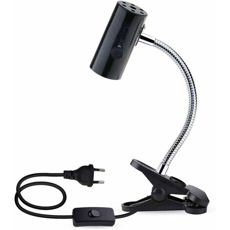 Douille Céramique E27 avec Pince et 1,8m Câble pour Lampe Reptile, max. 150W, Flexible Douille Terrarium Noire E27 pour Tortue, Clip Lampe Chauffante pour Poussin Chiot (sans ampoule)