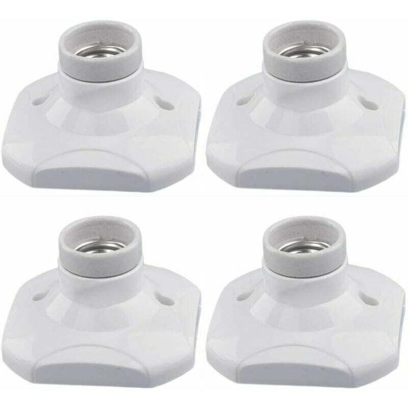 lot de 4 Douille d'ampoule LED E27, douille E27 en céramique et base en plastique, douille murale E27, douille E27 blanche avec anneau pour éclairage