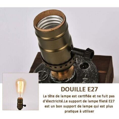 Douille de lampe de style industriel rétro, compatible avec les ampoules Edison E26, lampe de chevet décorative de style steampunk, idéale pour les chambres, les bars et les cafés.