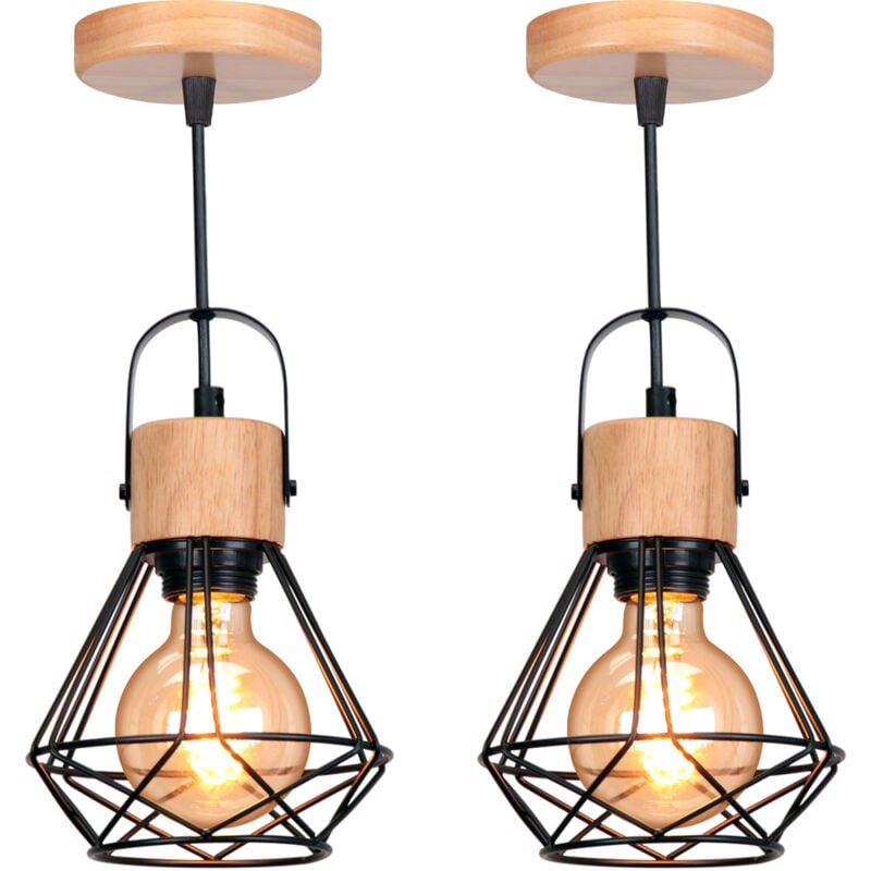 Stoex - 2PCS Suspension Luminaire Rétro Lampe à Suspension Vintage Plafonnier D'Intérieur Moderne En Métal Et En Bois Noir