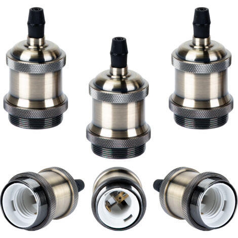 Douille de Lampe E27 Vintage Edison Rétro Lampe Base Chambre Salon pour Lustre Suspension Plafonnier DIY Bronze - 6Pcs