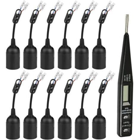 Douille de rechange E27-12 PCS Douille E27 Support d'ampoule + Tension VDE/testeur de Phase, 4A 250V Douille de lampe avec câble (max.60W),Base de Lumière Douille de Suspension, Douille de Chantier