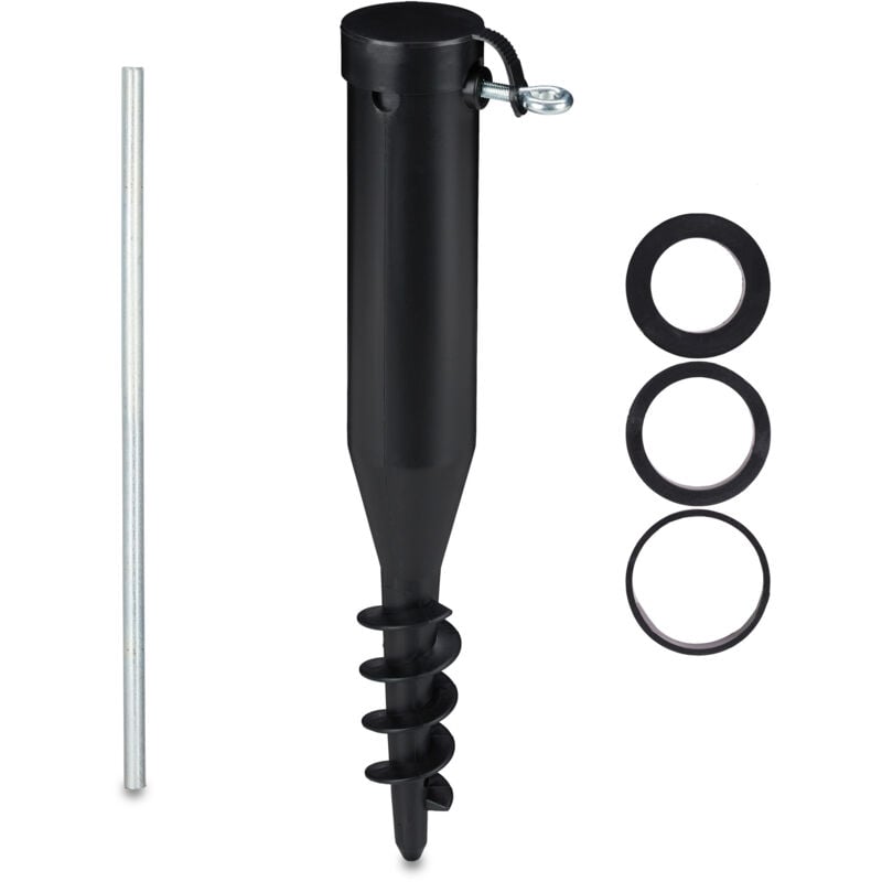 Douille de sol en lot de 2, pied de parasol à visser, adaptateurs 40-52 mm, plastique, vis de terre, noir
