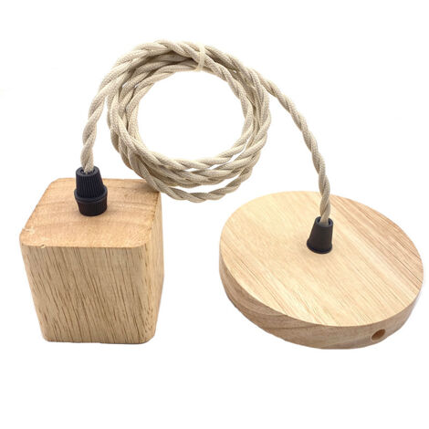 Douille de Suspension Support de Lampe Cordon Électrique et Monture de Plafonnier pour Bricolage de Luminaire en Bois avec Fil de 100cm Adapté, CarrÉ