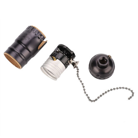 [Douille d'Éclairage Vintage] Support de Lampe Bureau Aluminium E27 avec Chaîne de Commande, Base à Vis - Noir