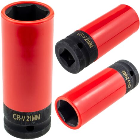Douille d'impact longue 21 mm pour jantes en aluminium pour clé de 1/2''