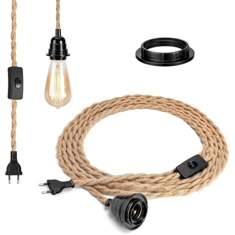 Douille E27 avec interrupteur, comprend une douille E27 et un cordon d'alimentation de 4 mètres, convient aux suspensions, aux plafonniers et aux luminaires DIY, blanc. (Jaune)
