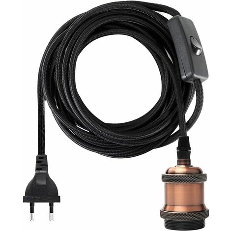 Douille E27 Avec Interrupteur, Style Industriel Fil ��lectrique Cable De 3,5 M��tres Pour Cable Ampoule/ Edison Retro Luminair/ Lampe Cr��ative, Diy Lustre Pendante, ?Vintage Cuivre Rouge