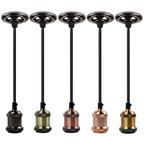 Douille E27, E27 Lustre Suspension Culot de Lampe, Avec fil tressé de 1 m, pour E27 Ampoule, Edison Retro Suspension Lampe, pour Restaurant, Salon, Chambre, Cuisine (Rose Gold)