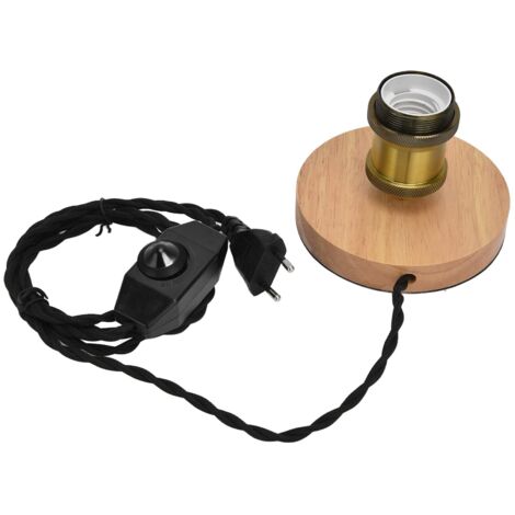 Douille E27 Lampe de Table Rétro en Bois Porte-Lampe Bronze Plaque en Bois Chêne Eu 110 240V Lampe de Bureau Porte-lumière avec Ensembles de Lampes Vintage