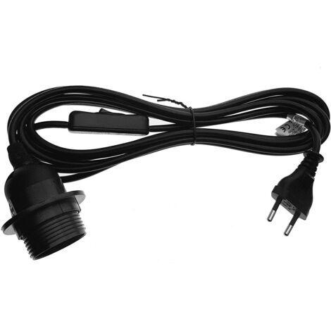 Douille E27 noire avec interrupteur ON/OFF, câble 5 m, anneau à vis, sans ampoule