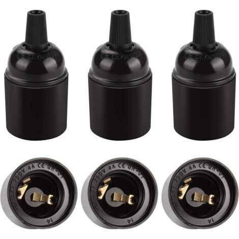Douille E27 vintage noire – Adaptateur bakélite pour ampoules Edison – Haute résistance à la chaleur jusqu'à 180°C – Lot de 6