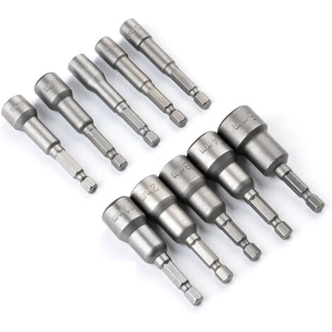 Douille Hexagonale Magnétique 10Pcs 6-15mm - Set de Clés à Choc 1/4 Avec Adaptateur - Outil Visseuse
