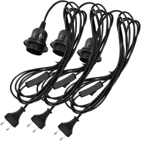 douille luminaire suspension x3 avec circuit boîtier noir avec câble 3,5m vis bague filetée - lampe suspension E27