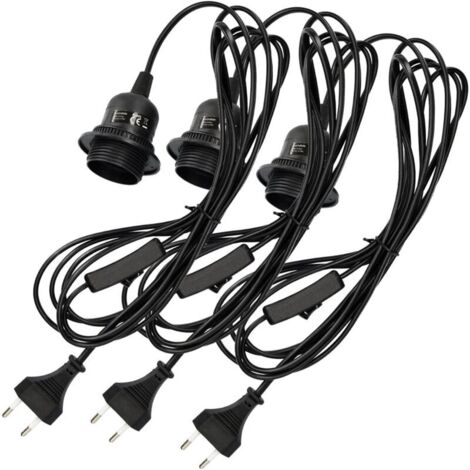 douille luminaire suspension x3 avec circuit boîtier noir avec câble 3,5m vis bague filetée - lampe suspension E27