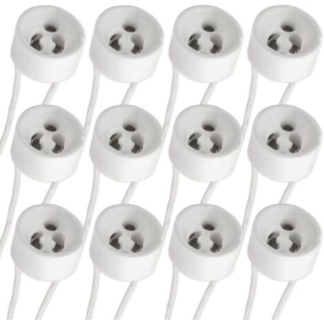 Douille Spot GU10 avec Silicon Câble, 0-250V 2A max. 300W, Standard GU10 Socket Base en Céramique, Adaptateur Connecteur pour Spot Halogène et Ampoule LED de Plafond, lot de 12-LIAIKI