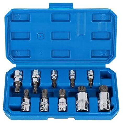 Douille Torx mâle 1/2'' 1/4'' 3/8'' – 12 embouts Torx M4 à M18 – Acier allié – Boîte de rangement 10 pièces – Pour réparations automobiles et industrielles