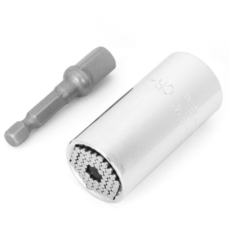 Douille Universelle 3/8 Multifonction Acier Argenté 55 + Tige de Liaison Outil Manuel 7-19mm