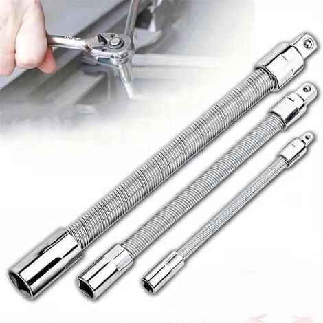 Douille universelle pour clé électrique, lot de 3, tige flexible et pliable
