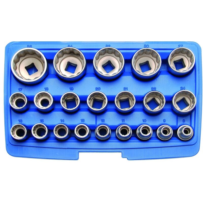 Bgs Technic - Douilles 12 pans carre de 1/2 - coffret de 21 douilles