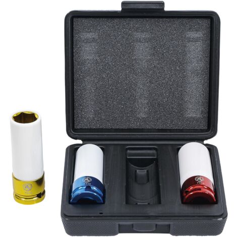 Douilles à choc longues 17/19/21 mm – Chrome molybdène – 85 mm – Coffret de 3 pour jantes aluminium – Protection contre dommages