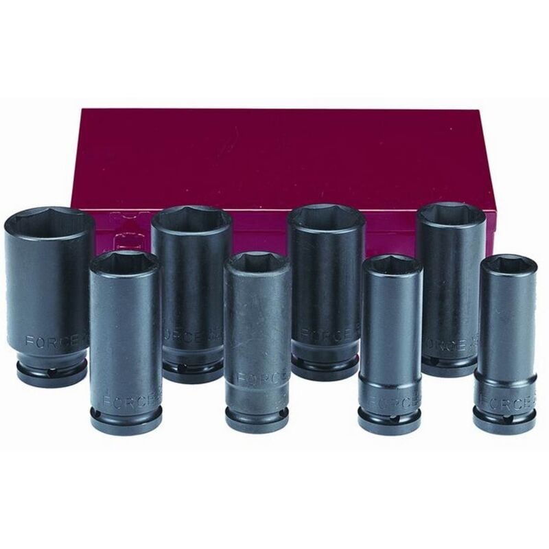 Force - Douilles a choc longues carre 1 coffret de 8 douilles