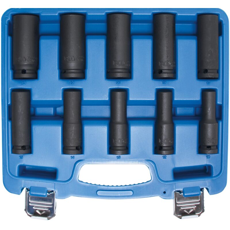 Jeu de douilles à choc, six pans, longues 12,5 mm (1/2") 10 - 24 mm 10 pièces